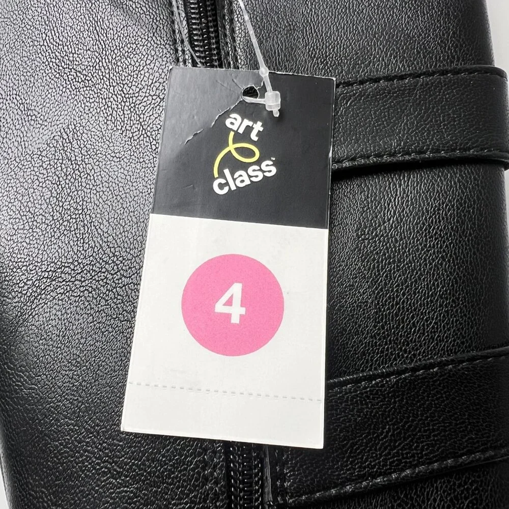 Art Class Black Mid-Calf Boots With Triple Buckle Details & Side Zipper Girls 4